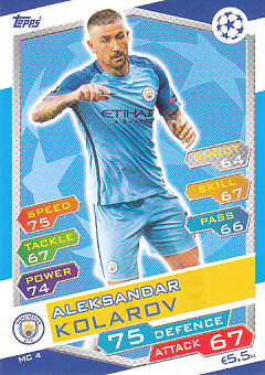 Aleksandar Kolarov Manchester City 2016/17 Topps Match Attax CL #MC04